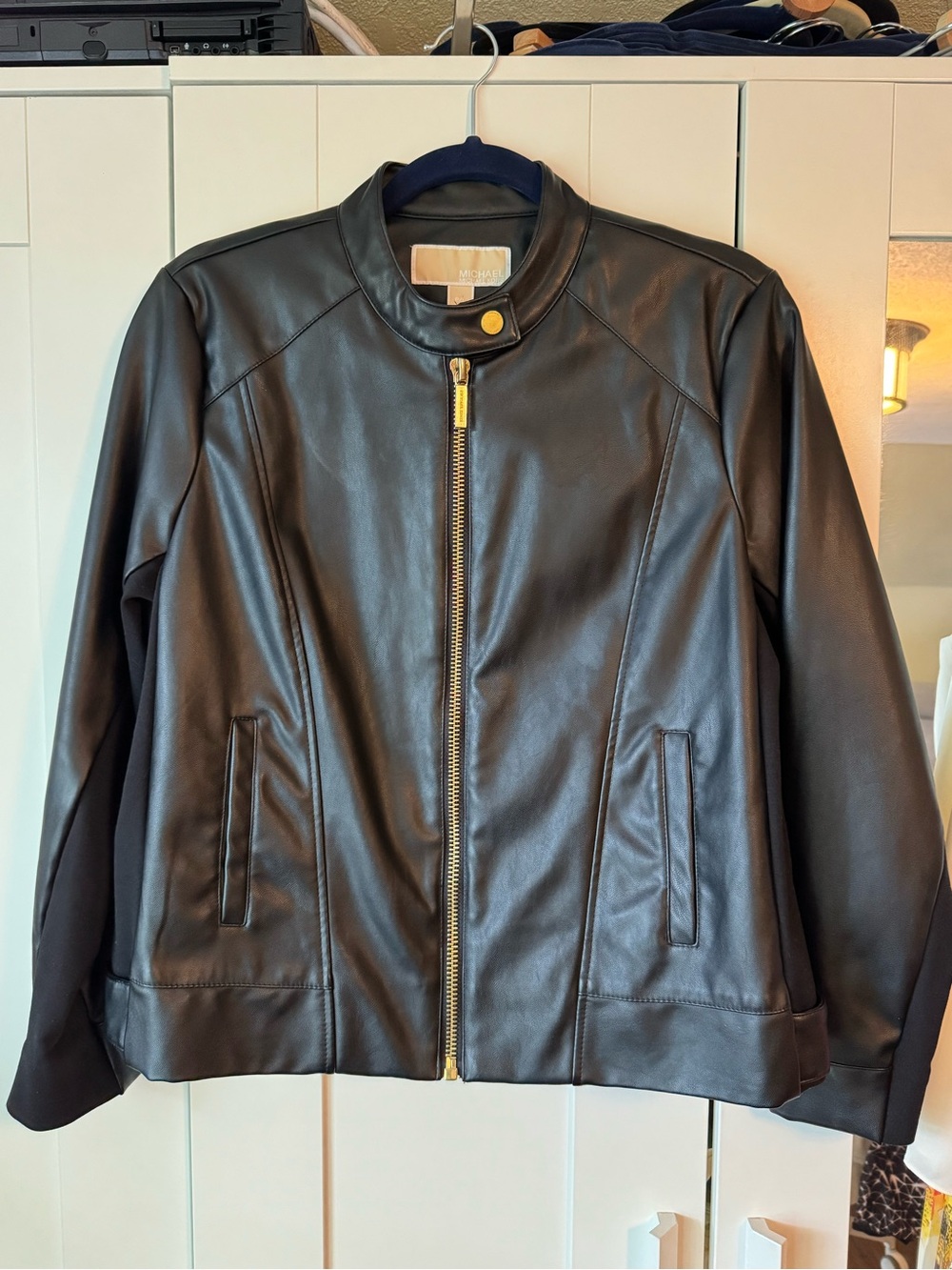 Michael Kors Black Leather Jacket with Gold Hardware